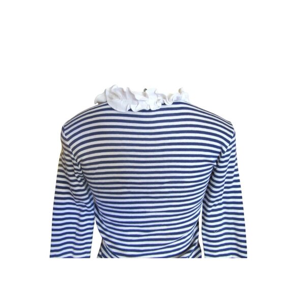 Anne Fontaine Blue & White Striped Ruffle Cotton Blouse Size 38 M - Picture 7 of 8